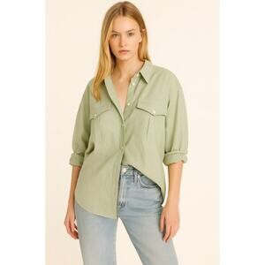 2/$30 J. Crew Relaxed-Fit Herringbone Twill Cotton Shirt Green BG293 Size 2